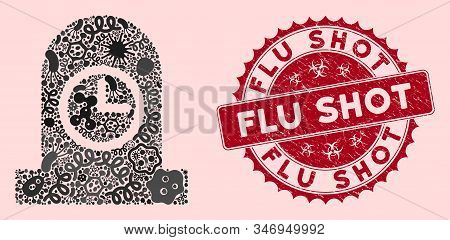 Fever Mosaic Expired Grave Icon And Rounded Distressed Stamp Seal With Flu Shot Caption. Mosaic Vect