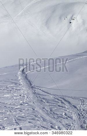 Off-piste Snowy Slope With New-fallen Snow. Caucasus Mountains, Georgia, Region Gudauri At Winter.
