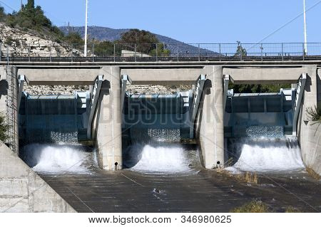 Germasogeia Dam, Cyprus Overflowing After The Heavy Winter Rains