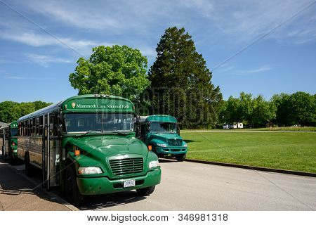 Mammoth Cave, United States: May 6, 2019: Mammoth Cave National Park Busses Take Tourists To Cave En
