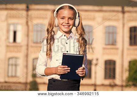 Listening School Book. Digital Technologies For Learning. Elearning And Modern Methods. Girl Cute Sc