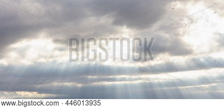 Dramatic Sunbeams Breaking Through Clouds Outside Of Los Angeles