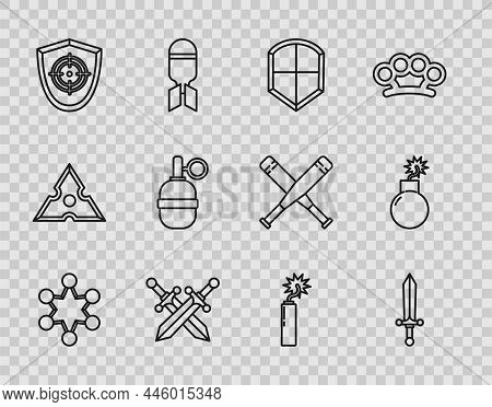 Set Line Police Badge, Medieval Sword, Shield, Crossed Medieval, Target Sport, Hand Grenade, Dynamit