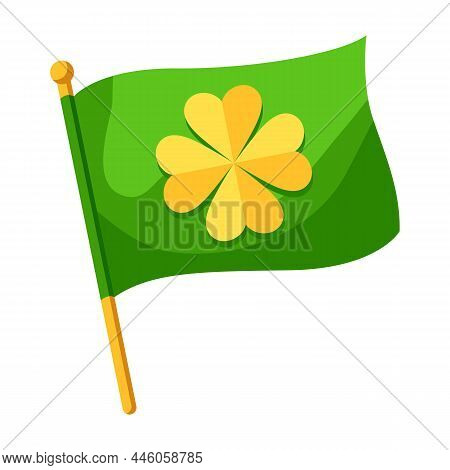 Flag With Clower On Flagpole. Saint Patricks Day Illustration.