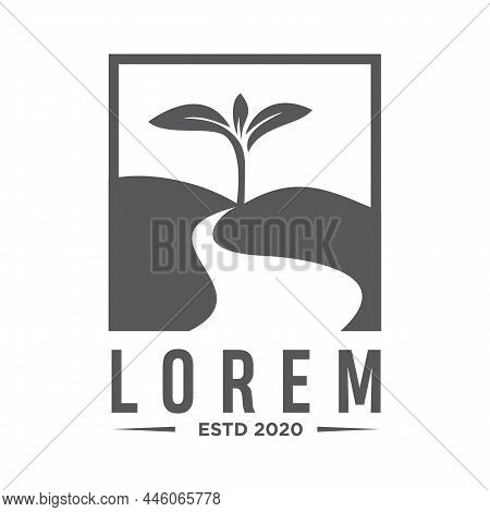 River Tree Logo Template Design Vector Template. Laef Tree Growth Logo Silhouette Black Organic