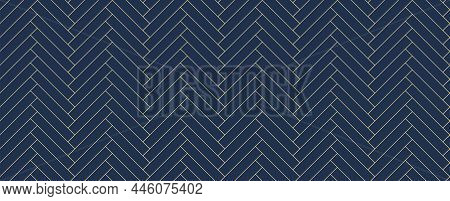 Herringbone Floor Seamless Pattern Black Gold Art Deco Style. Geometric Texture Background. Parquet 