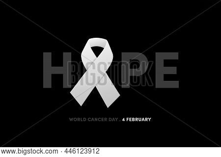 World Cancer Day, 4 February. Red Ribbon Awereness Symbol, Background Poster Or Banner