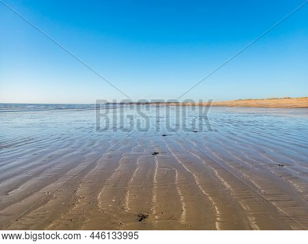 Littlehampton And Climping Empty Beach With Tide Out In January