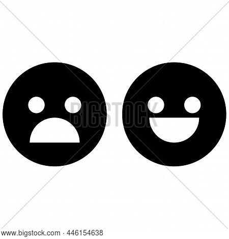 Happy And Scared Face Icon. Black Silhouette. Emotion Concept. Cartoon Character. Vector Illustratio