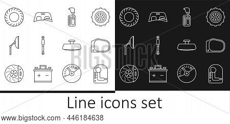 Set Line Gear Shifter, Car Mirror, Shock Absorber, Windscreen Wiper, Tire, And Windscreen Icon. Vect
