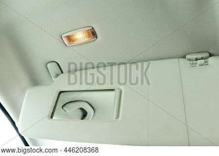 Sun Visors For The Car Interior With A Sliding Mirror And Lighting.
