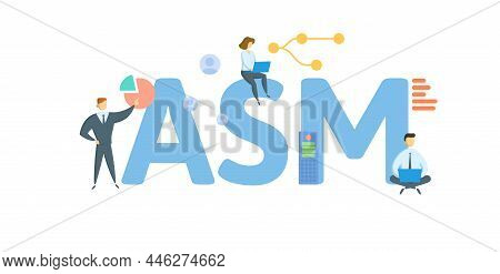 Asm, Administrative Support Manual. Concept With Keyword, People And Icons. Flat Vector Illustration
