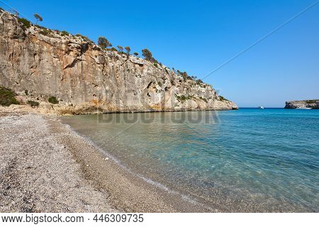 Turquoise Waters In Mallorca. Magraner Cove. Mediterranean Coastline. Spain