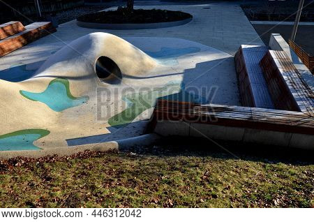 Dreamy White-blue-green Rubber Landscape With Hills And Colorful Spots On The Field. Stainless Steel