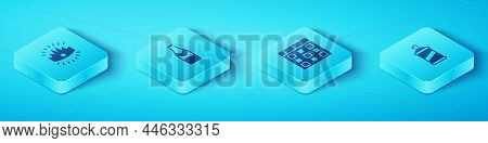 Set Isometric King Crown, Beer Bottle, Paint Spray Can And Drum Machine Music Icon. Vector