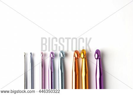 Crochet Hooks Set In Special Case, On White Background. Craf And Knit Concept.
