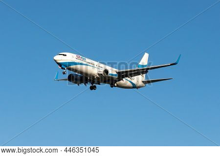 Pyrzowice, Poland -13.10.2021 - Landing Chair Plane At The Airport In Pyrzowice