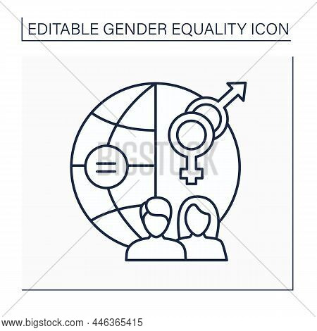 Gender Equality Line Icon. Equal Human Rights Between Men And Women In Employment, Family And Other 