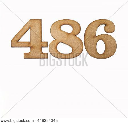 Number 486 In Wood, Isolated On White Background