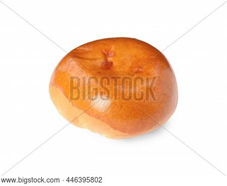 Tasty Baked Pirozhok On White Background, Close Up