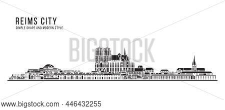 Cityscape Building Abstract Simple Shape And Modern Style Art Vector Design - Reims City