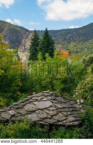 Old Traditional Bulgarian House In Mountain Village Of Kovachevitsa. Traditional Slan Stone Roofs