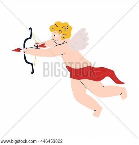 Angel With Arrows And Bow For Valentine's Day.
Flat Vector Illustration Isolated On White Background
