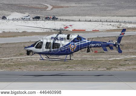 Eskisehir, Turkey - September 12, 2021: Turkish Police Force Bell 429 Global Ranger Display In Sivri