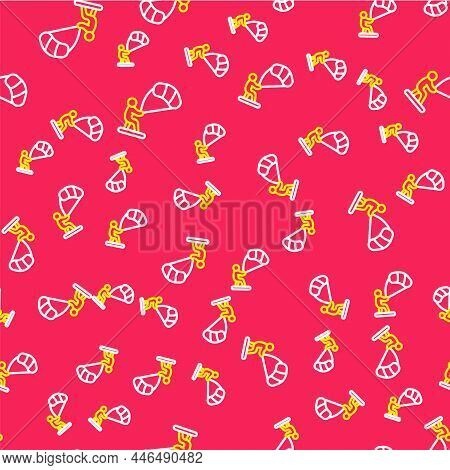 Line Kitesurfing Icon Isolated Seamless Pattern On Red Background. Vector
