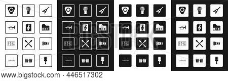 Set Electric Bass Guitar, Treble Clef, Trumpet, Guitar Pick, Grand Piano, Xylophone And Sound Mixer 