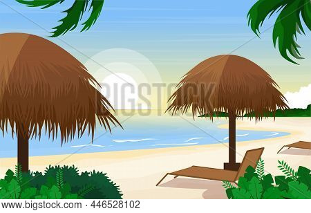 Hut Island Sea Summer Landscape View Kuta Beach Bali Illustration