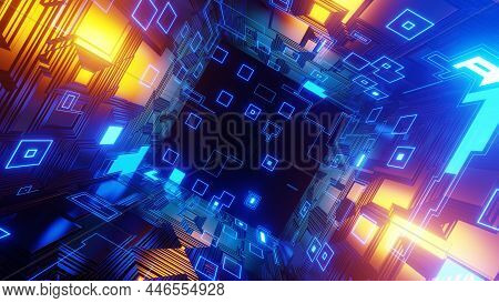 3d Render. Abstract Technology Big Data Background Concept. Motion Of Digital Data Flow. Transferrin