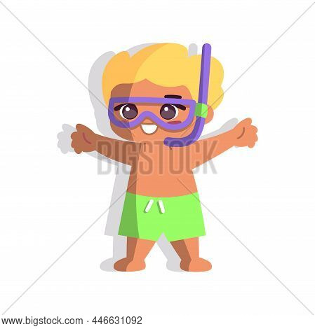Isolated Boy Snorke Children Beach Vector Illustration