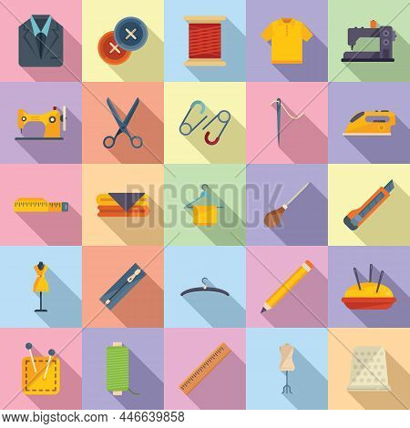Clothing Repair Icons Set Flat Vector. Cloth Making. Handmade Manufacture