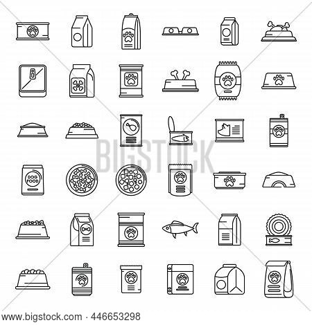 Dog Food Icons Set Outline Vector. Animal Pet. Package Bag