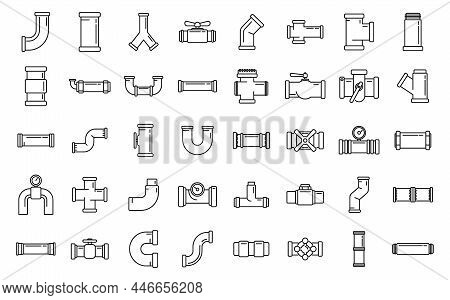 Pipe Icons Set Outline Vector. Steel Valve. Water Gas
