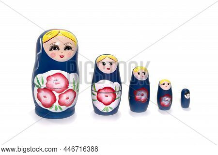 Dolls On A White Background. Russian National Souvenir. Matryoshka.