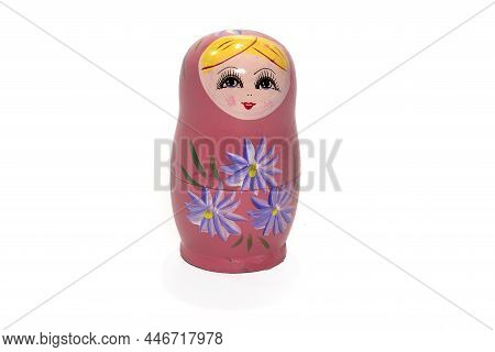 Blue Matryoshkas Russian Wooden Nesting Doll. Isolated In White.