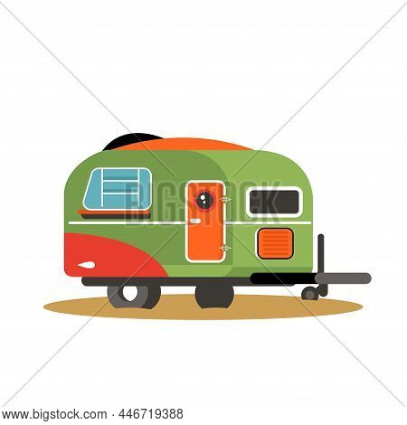Travel Camper Van. Rv Camper For Vacation. Camping Car, Mobile Home. Holiday Transportation, Vector 