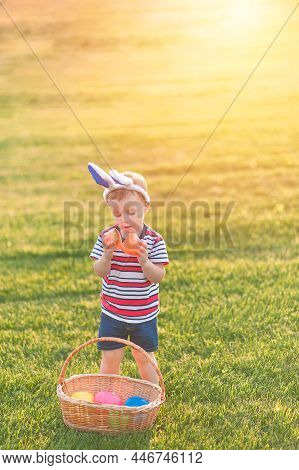 Toddler Eggs Hunters Close-up. Children Activity For Easter In Nature.