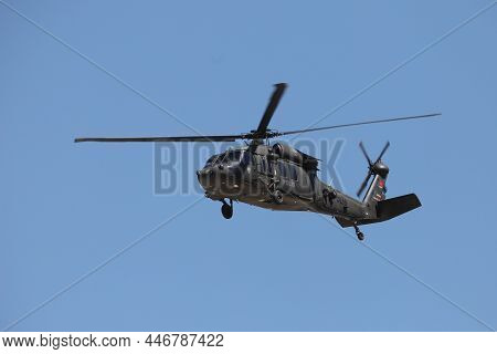Eskisehir, Turkey - September 12, 2021: Turkish Police Force Sikorsky S-70a-17 Yarasa Display In Siv