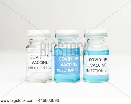 Selective Focus A Row Of Covid 19 Vaccine Isolated On White Background.