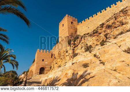 The Alcazaba And The Wall Of The Town Of Almeria, Andalusia. Spain. Costa Del Sol In The Mediterrane