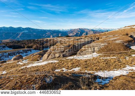 Mountain Range Of Baldo Mountain (monte Baldo) And Adamello Brenta National Park, From The Lessinia 