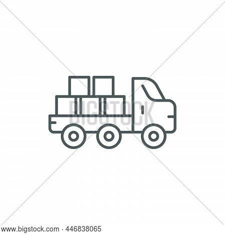 Flatbed Truck Line Icon. Linear Style Sign For Mobile Concept And Web Design. Truck With Bricks Outl