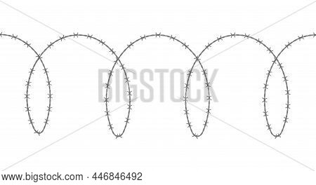 Spiral Barbed Wire Close Up. Flat Vector Illustration Isolated On White Background.
