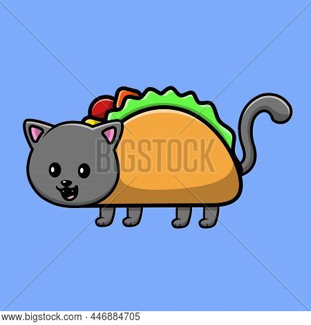 Cute Cat Taco Cartoon Vector Icon Illustration. Animal Foodicon Concept Isolated Premium Vector. Fla