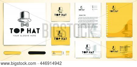 Hand Drawn Hat And Tie Logo And Business Card Branding Template Design Inspiration Isolated On White