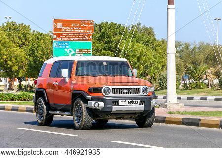 Khor Fakkan, Uae - November 18, 2018: Offroad Car Toyota Fj Cruiser In A City Street.
