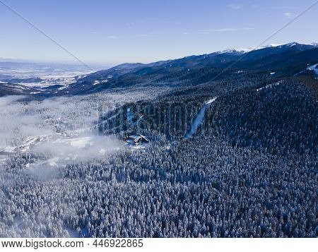 Aerial Winter View Of Rila Mountain Near Ski Resort Of Borovets, Sofia Region, Bulgaria